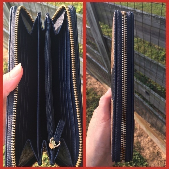 Coach Navy Zipper City Tote & Accordion Wallet Set Midnight Blue Bag - Picture 5 of 6